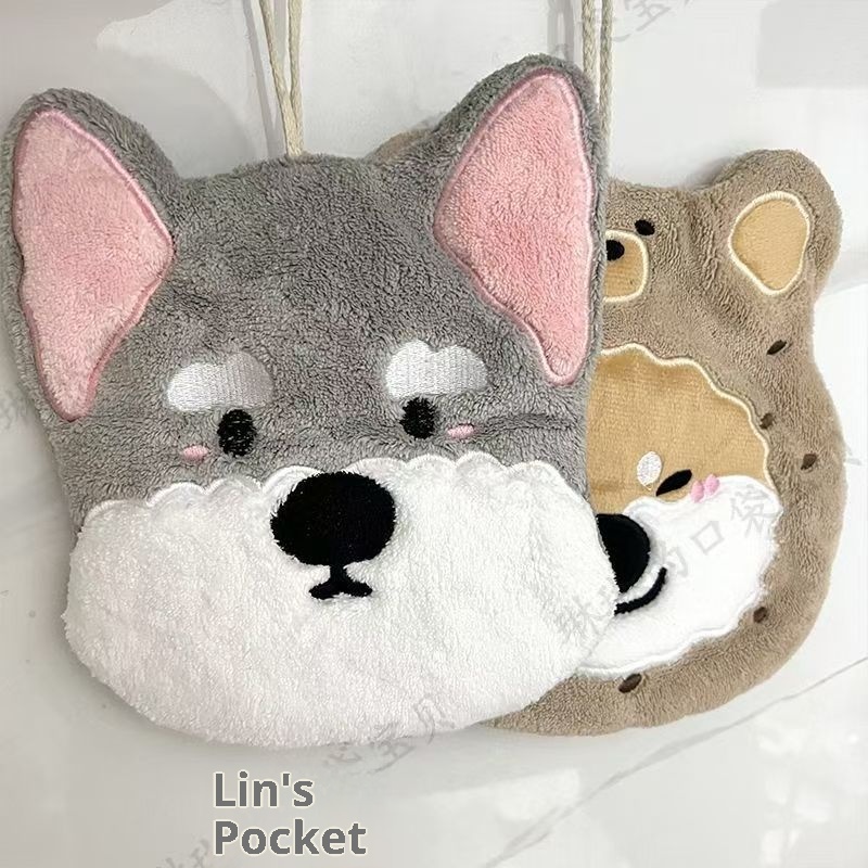 Lillian Puppy Cartoon Thickened Coral Fleece Hand Hanging Absorbent Quick-Dry Bathroom Towel Home Cute Pet Soft_voghion.com