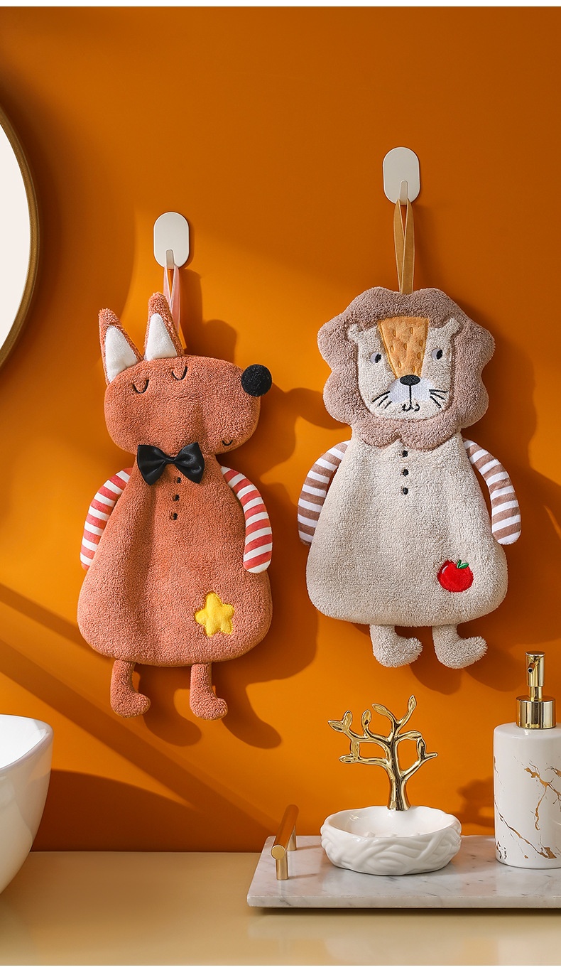 Lillian Cartoon Hanging Household Cute Animal Kitchen Hand Ball Bathroom Children's Square Towel_voghion.com