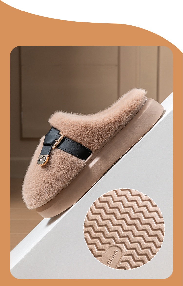 Zees Internet Celebrity Furry For Women Winter Fashion Outdoor Thick Sole Non-Slip Warm Home Plush Cotton Slippers_voghion.com