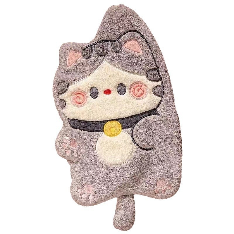 Lillian Cat Cute Hanging Coral Fleece Absorbent Small Kitchen Cloth Children's Hand Towel_voghion.com