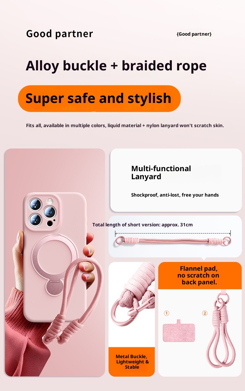 Étui de protection intégral en silicone liquide TechGlobe avec support à 360°, compatible iPhone 17 et iPhone 16 Pro, et dragonne._voghion.com