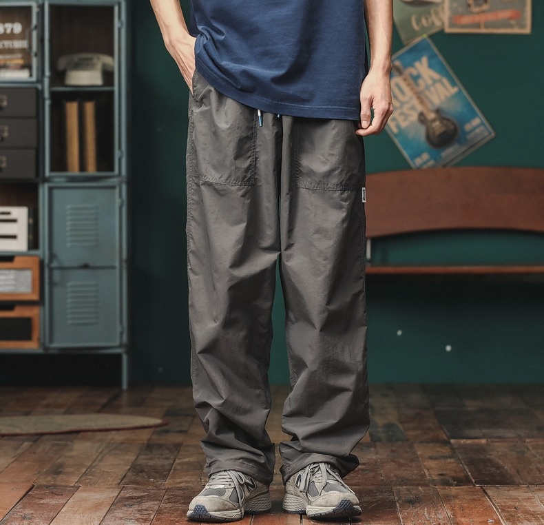 Trendige Cargohose im japanischen Stil für Herren mit weitem Bein, locker geschnitten, gerader Schnitt, lässig, für Herbst, Outdoor, schnelltrocknend, Sporthose im Retro-Look._voghion.com