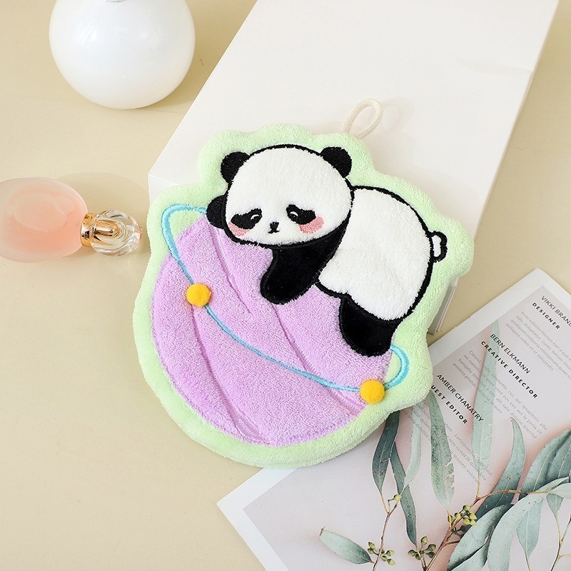 Lillian Children's Panda Hand Towel Hanging Coral Fleece Kitchen Cloth Bathroom Absorbent Quick-Dry Odorless Cute Handkerchief_voghion.com