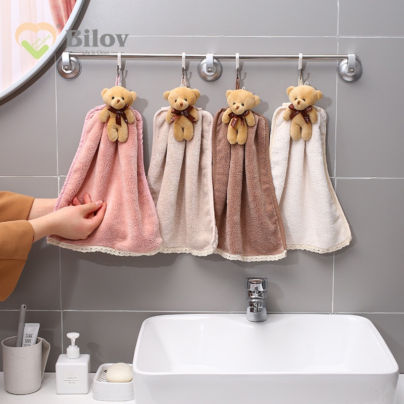 Lillian Cartoon Animal Hand Coral Fleece Bear Gift Bathroom Hanging Absorbent Towel Dropshipping_voghion.com