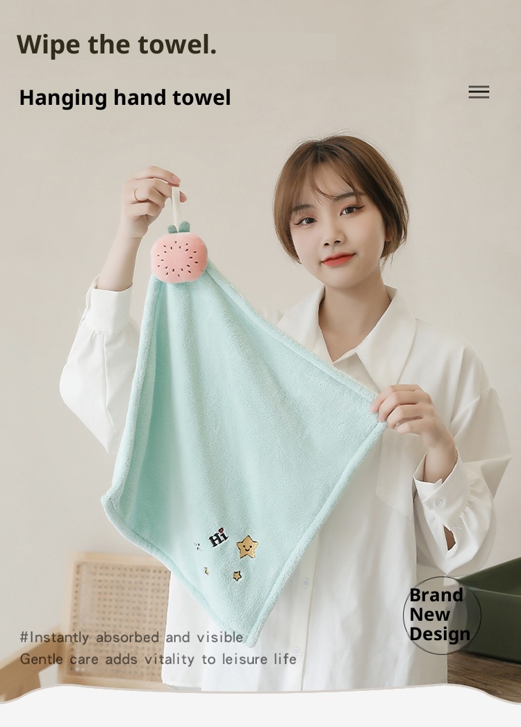 Lillian Thick Coral Fleece Plush Hanging Absorbent Cute Handkerchief Embroidered Hand Cloth Square Towel_voghion.com