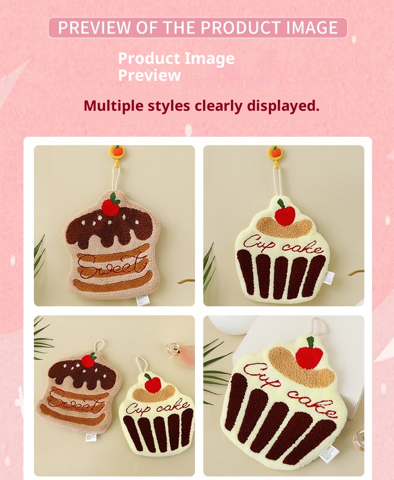 Lillian New Cartoon Cake Hanging Absorbent Thickened Quick-Dry Creative Dry Hand Towel For Children_voghion.com