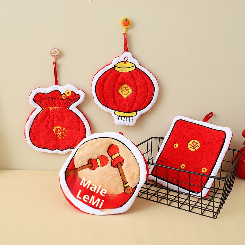 Lillian New Year Coral Fleece Hanging Kindergarten Thickened Absorbent Festive Gift Hand Small Towel_voghion.com