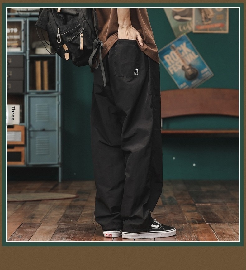 Trendige Cargohose im japanischen Stil für Herren mit weitem Bein, locker geschnitten, gerader Schnitt, lässig, für Herbst, Outdoor, schnelltrocknend, Sporthose im Retro-Look._voghion.com