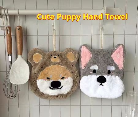 Lillian Puppy Cartoon Thickened Coral Fleece Hand Hanging Absorbent Quick-Dry Bathroom Towel Home Cute Pet Soft_voghion.com