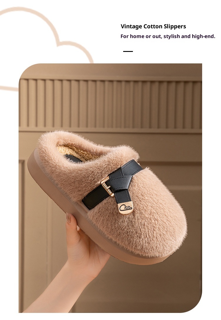 Zees Internet Celebrity Furry For Women Winter Fashion Outdoor Thick Sole Non-Slip Warm Home Plush Cotton Slippers_voghion.com