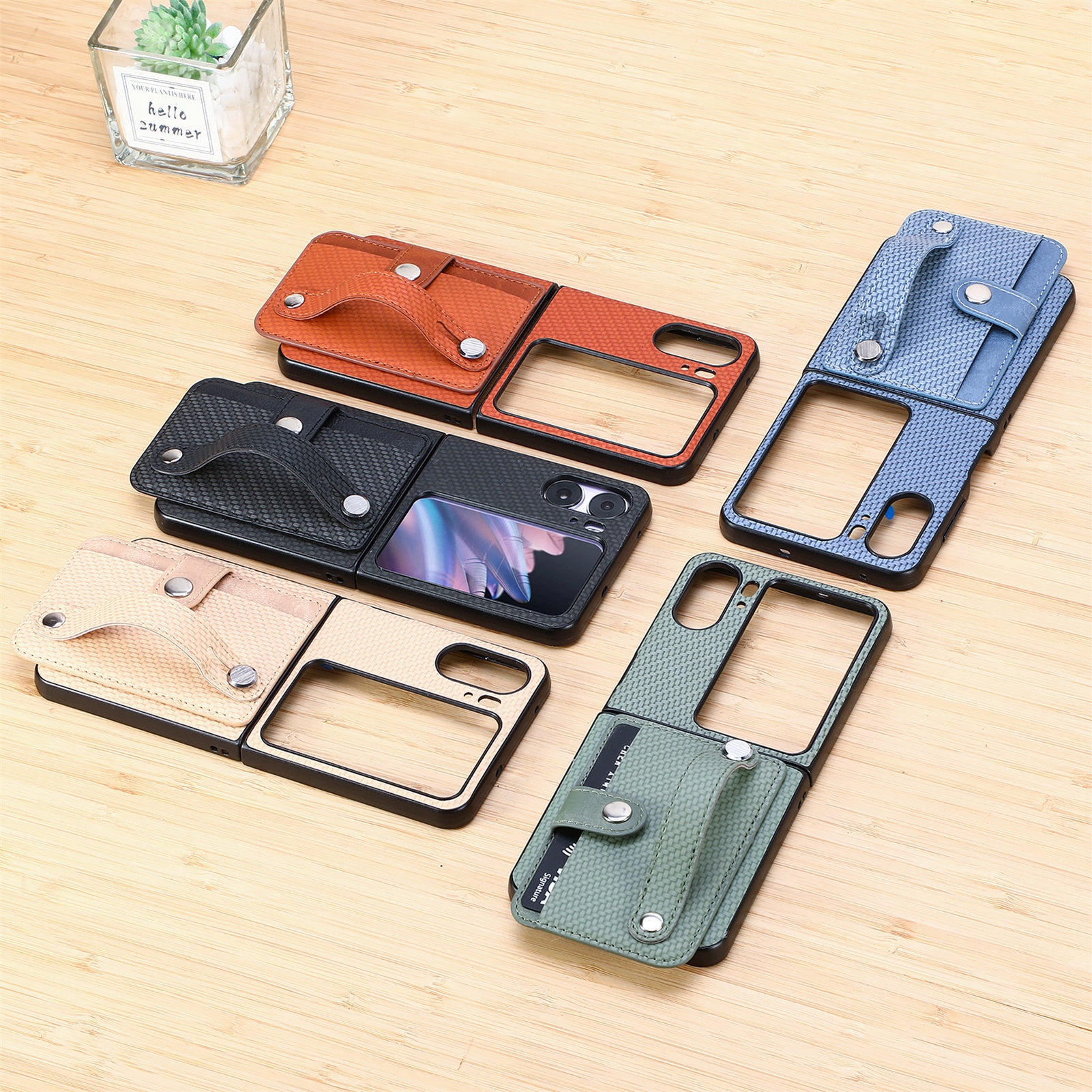 TechGlobe Suitable For OPPO Find N3 Flip Multifunctional Phone Case Creative Stand Card Slot Wrist Strap PC Protective Cover_voghion.com