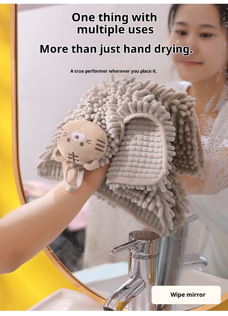 Lillian Chenille Cartoon Animal Hand Ball Household Kitchen Children Embroidered Hanging Absorbent Towel Cross-Border_voghion.com