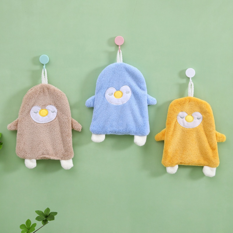 Lillian Cross-Border Source Cute Cartoon Coral Fleece Hand Bathroom Cloth Penguin Hanging Children's Face Towel_voghion.com