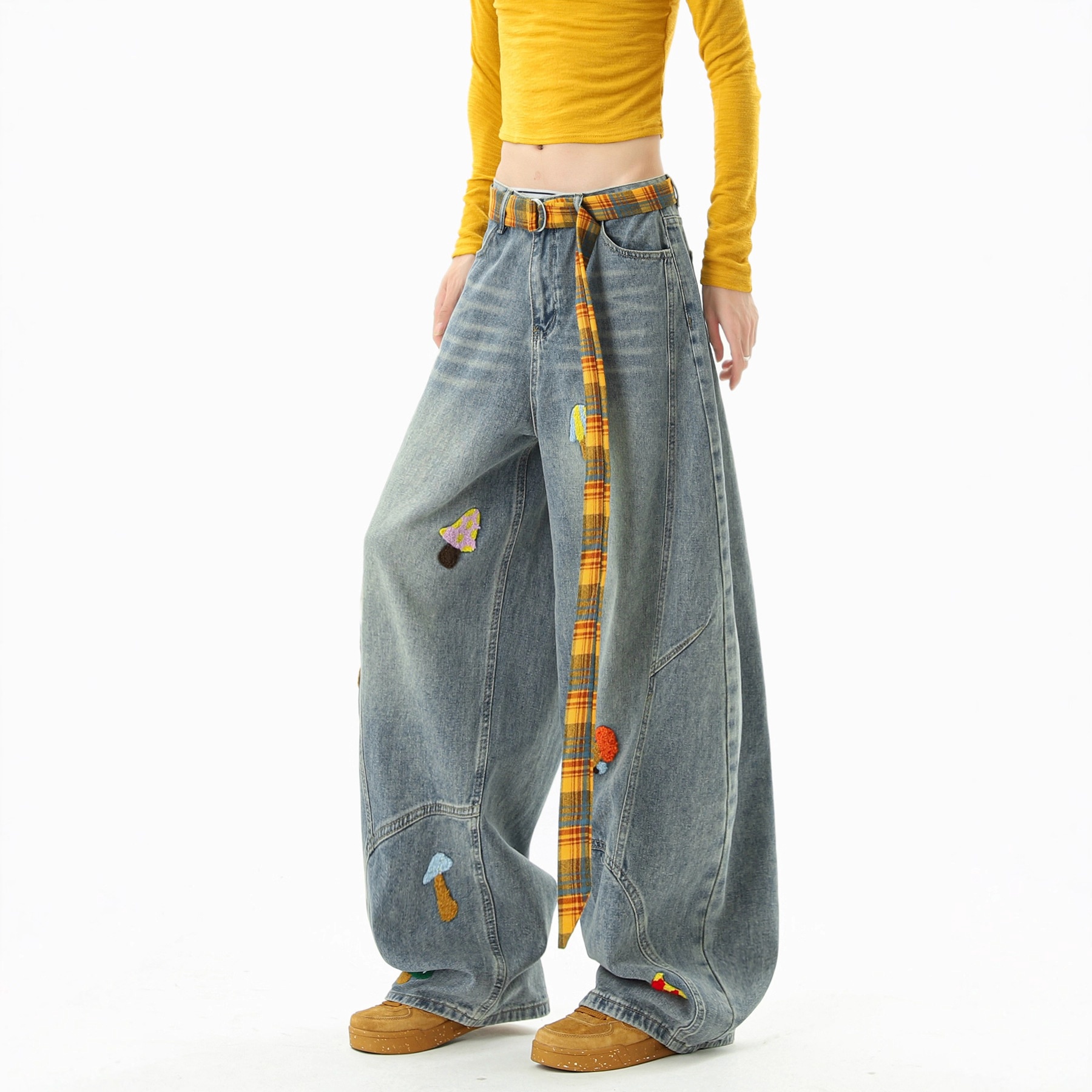 boy Boy American Style Deconstructed Towel Embroidered Jeans Men And Women, Loose Fit Washed Scimitar Pants, Unique Design_voghion.com