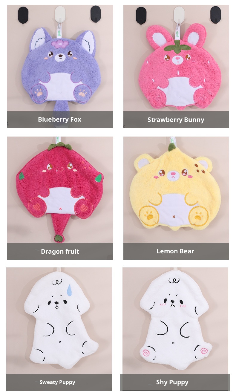 Lillian Coral Fleece Cartoon Cute Hanging Absorbent Quick-Dry Bathroom Kitchen Cloth Children's Hand Towel Wholesale_voghion.com