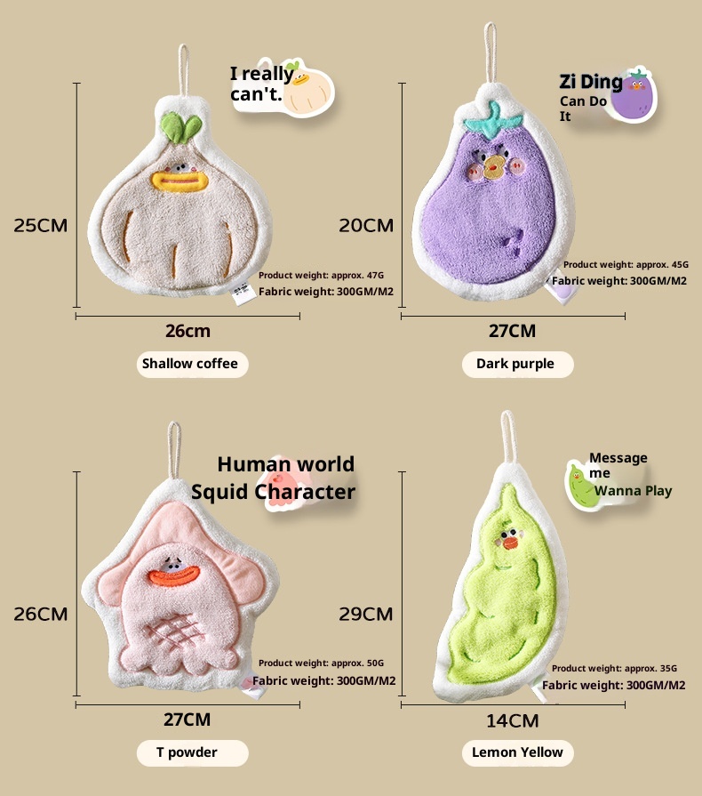 Lillian Cute Cartoon Hanging Three-Layer Thickened Coral Fleece Kitchen Bathroom Quick-Dry Hand Towel Handkerchief_voghion.com