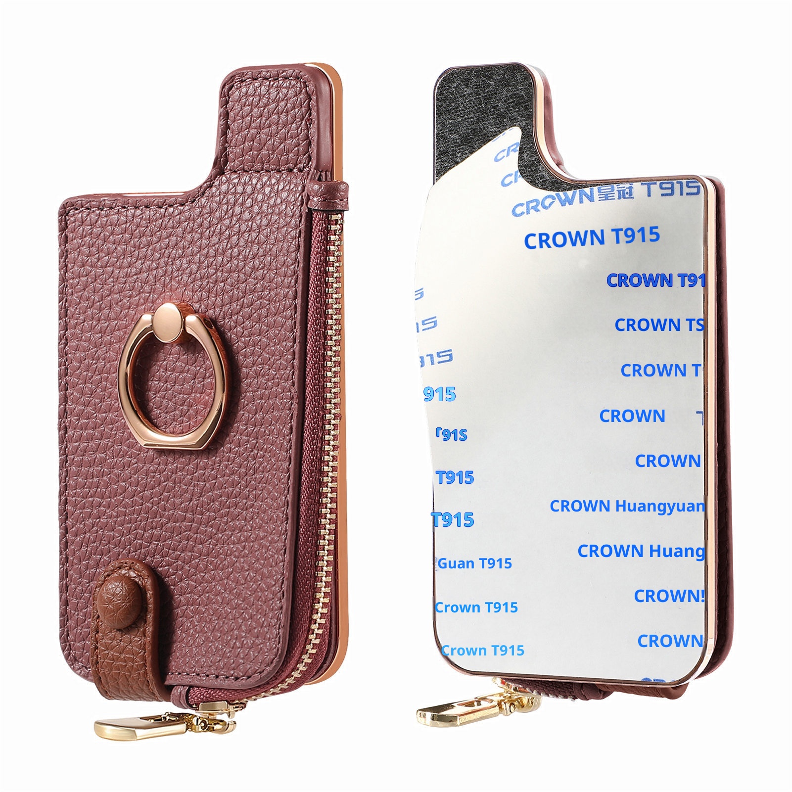 Portafoglio da polso in pelle con clip per monete e adesivo posteriore TechGlobe, porta carte d'identità antifurto RFID_voghion.com