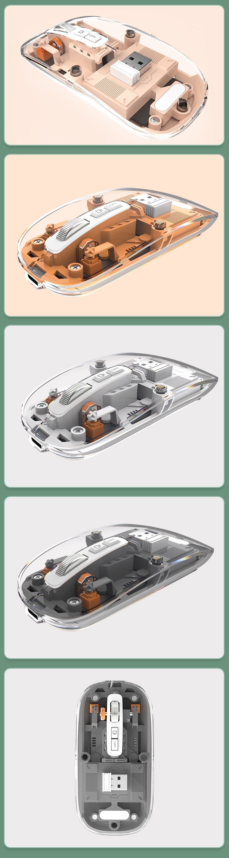 Mouse ottico da gioco silenzioso per computer, modello ricaricabile, trasparente, wireless, Bluetooth, a tre modalità, personalizzato da Techglobe_voghion.com