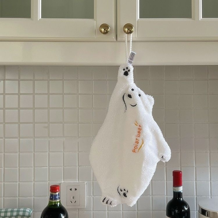 Lillian Polar Bear Hanging Hand Washing Baby Cute Coral Towel Kitchen Super Absorbent Thickened Cloth_voghion.com