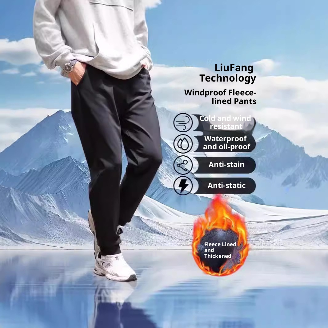 Pantaloni lunghi da uomo casual, sportivi, a vita alta, slim fit, con fodera in pile, unisex, antivento, autunno inverno 2025_voghion.com