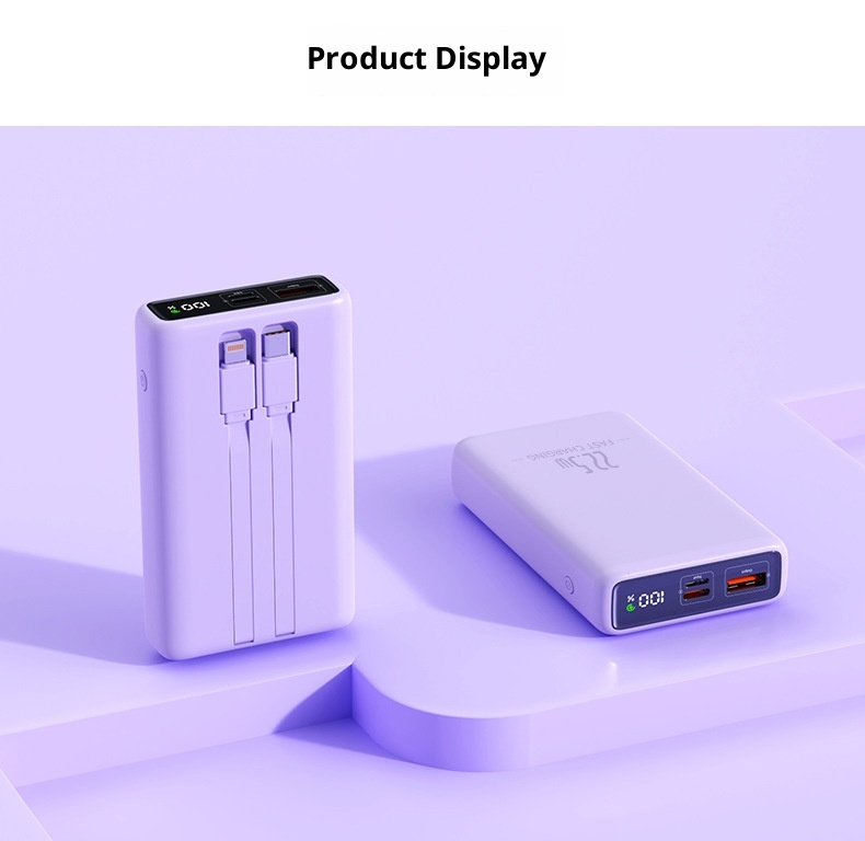 techglobe Cross-Border Exclusive 20000mAh Dual-Direction 22.5W Fast Charging Capacity Power Bank Portable With Dual Cables Lithium_voghion.com