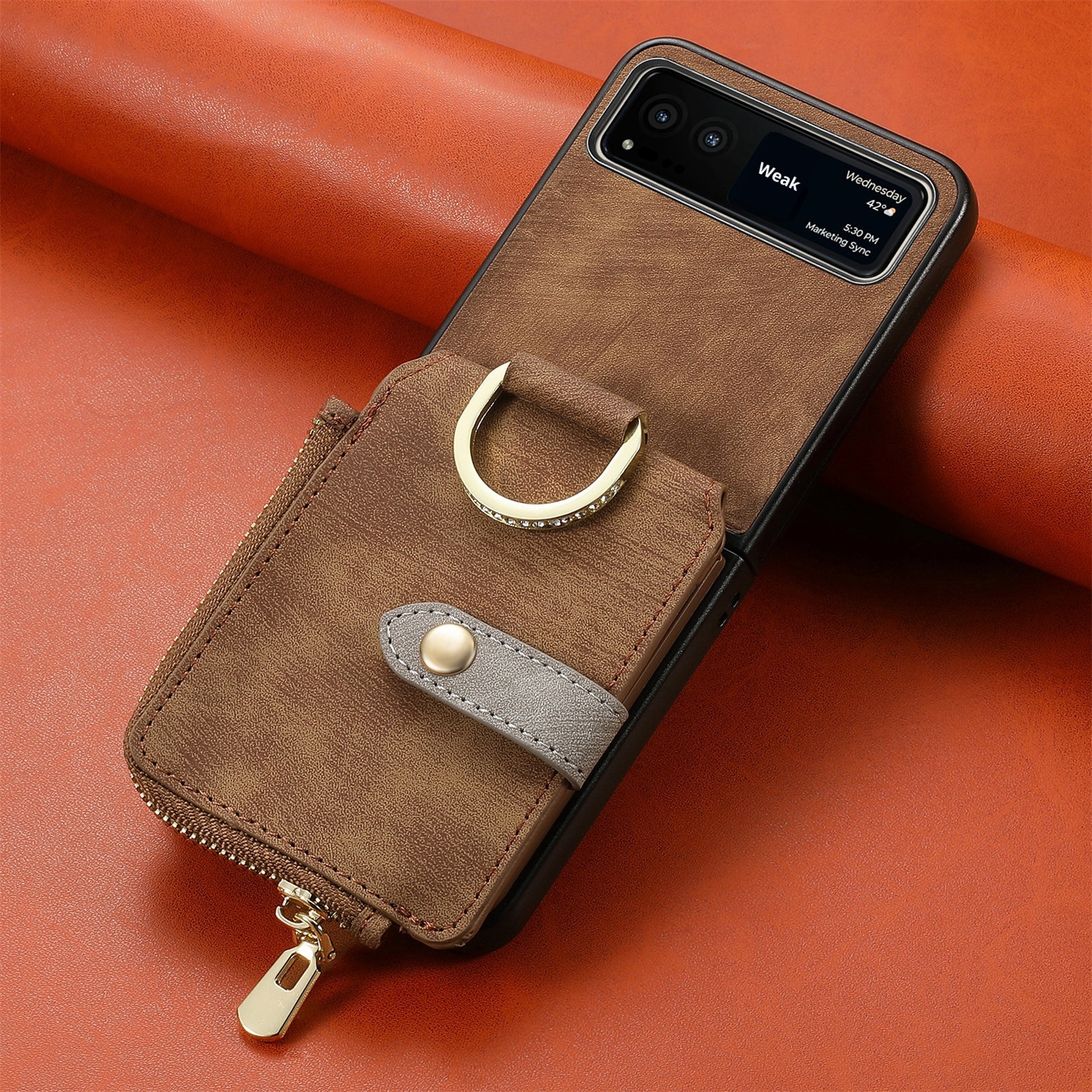 TechGlobe Cross-Border kompatible Moto Ultra Leder-Handyhülle mit mehreren Kartenfächern, Ring, PU-Kartenhalter, faltbar, Razr 60_voghion.com