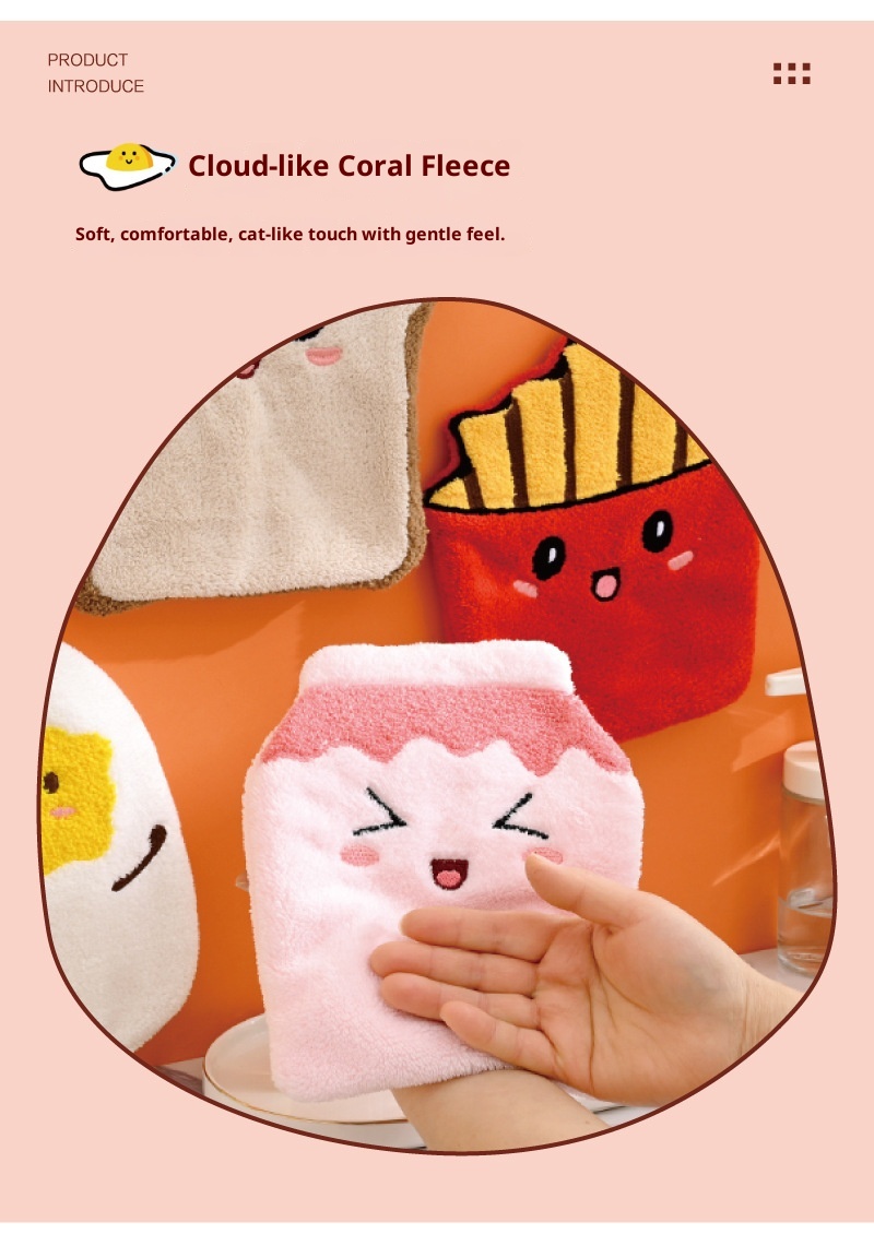 Lillian French Fries Family Hanging Hand Absorbent, Large And Thick, Odorless Coral Fleece Square Towel, Kitchen Handkerchief_voghion.com