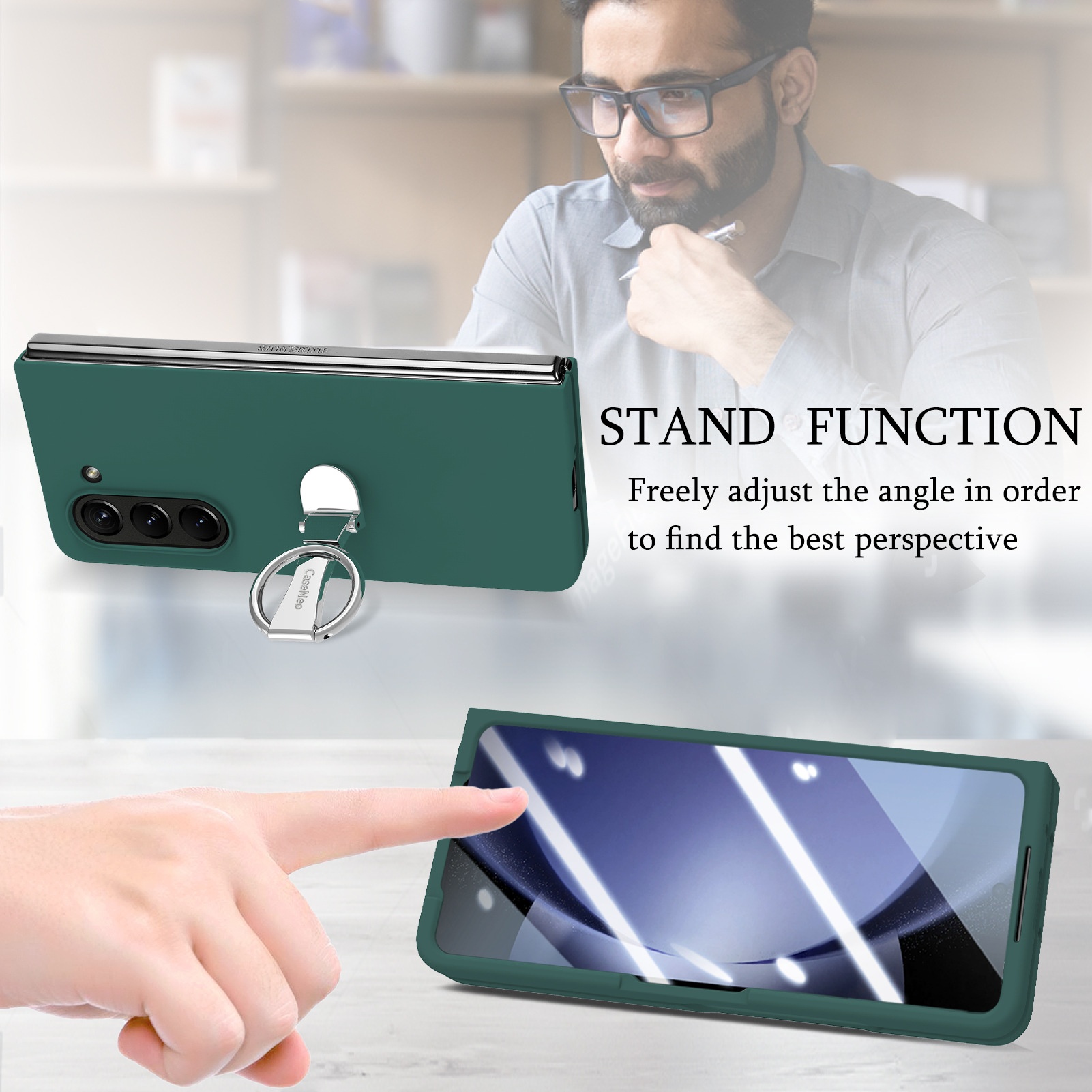 TechGlobe Compatible With Samsung ZFold7 And Screen Protector Integrated Phone Case Exquisite Boxed 360 Multi-Angle Rotating Stand_voghion.com