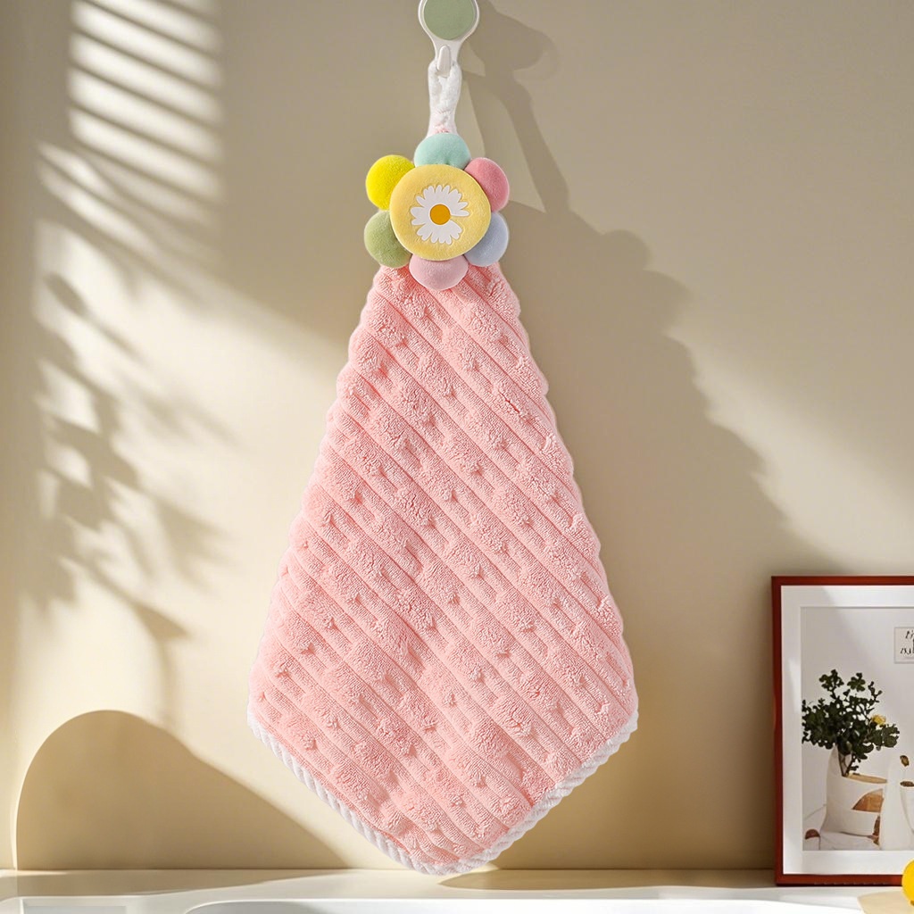 Lillian New Coral Fleece For Home Kitchen Bathroom Hanging Absorbent Hand Square Wash Towel_voghion.com