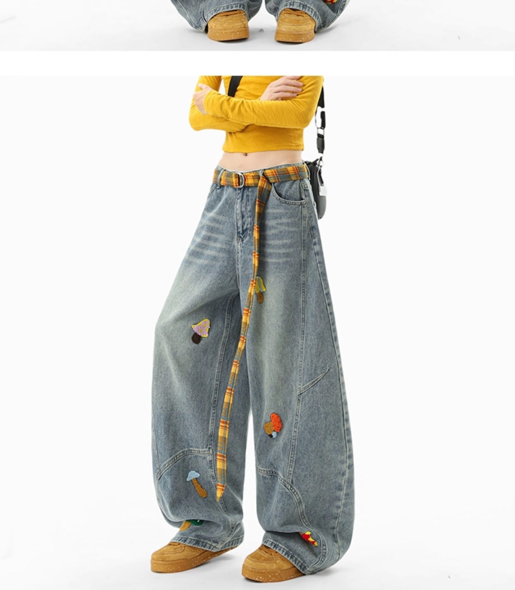 boy Boy American Style Deconstructed Towel Embroidered Jeans Men And Women, Loose Fit Washed Scimitar Pants, Unique Design_voghion.com