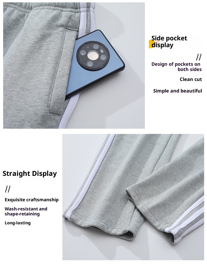 Pantaloni lunghi da jogging versatili a tre strisce per uomo, modello Strict, primavera e autunno, in puro cotone, comodi_voghion.com