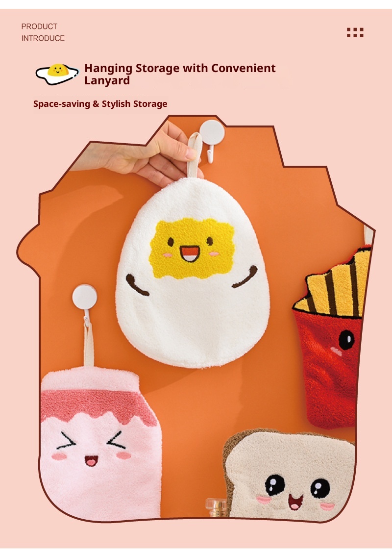 Lillian French Fries Family Hanging Hand Absorbent, Large And Thick, Odorless Coral Fleece Square Towel, Kitchen Handkerchief_voghion.com