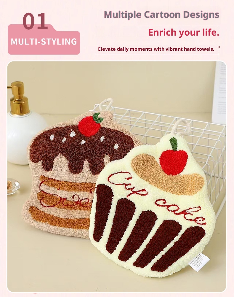 Lillian New Cartoon Cake Hanging Absorbent Thickened Quick-Dry Creative Dry Hand Towel For Children_voghion.com