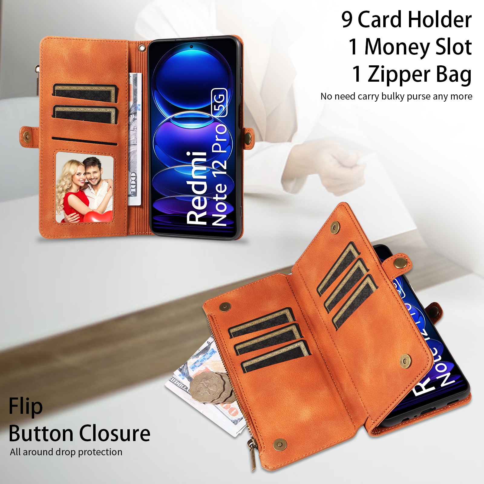 Funda protectora con tapa tipo monedero para Xiaomi 14, compatible con Note 13 Pro, Redmi 12, cuero retro_voghion.com