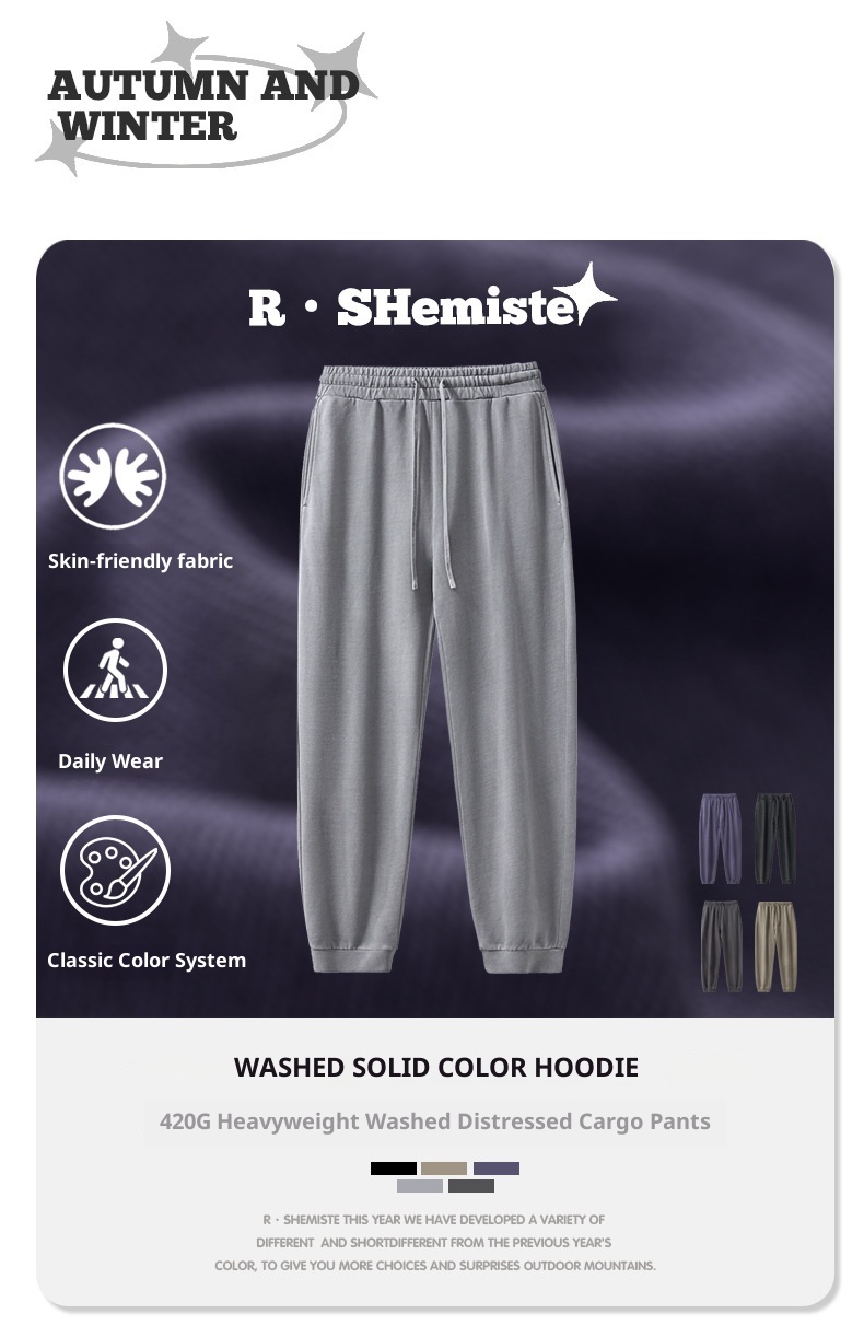 Saldi di liquidazione per ragazzi: pantaloni della tuta da uomo in tinta unita, tessuto pesante 420G, jogger in spugna di cotone lavato, spendi 500 e ricevi uno sconto del 100_voghion.com