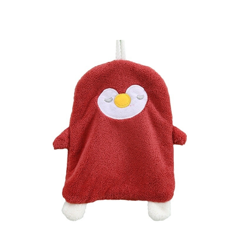 Lillian Cross-Border Source Cute Cartoon Coral Fleece Hand Bathroom Cloth Penguin Hanging Children's Face Towel_voghion.com