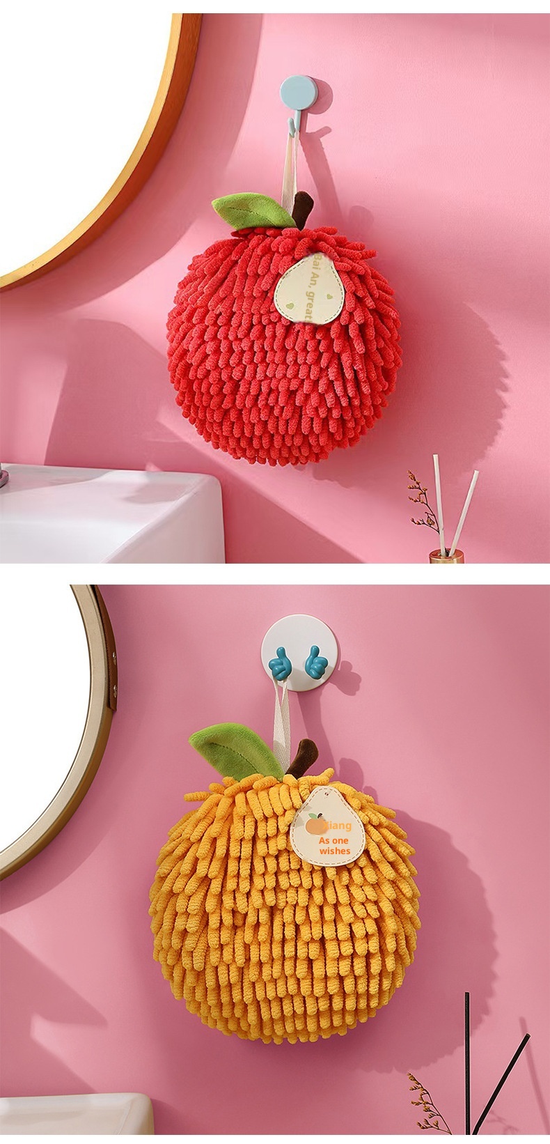 Lillian Fruit Meaning Chenille Ball Creative Kitchen Hanging Absorbent Quick-Dry Hand Small Towel_voghion.com