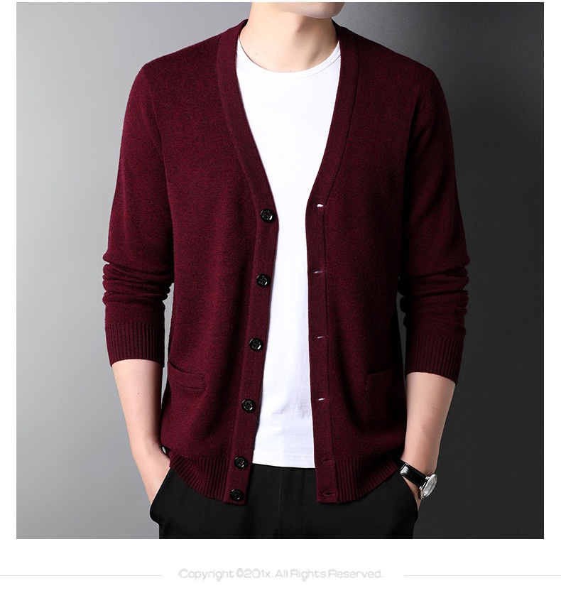 boy Boy Boy Boy Factory Store Men's Casual Knitted Cardigan Winter Middle-aged And Young Thickened Warm Base Layer 100% Pure Wool_voghion.com