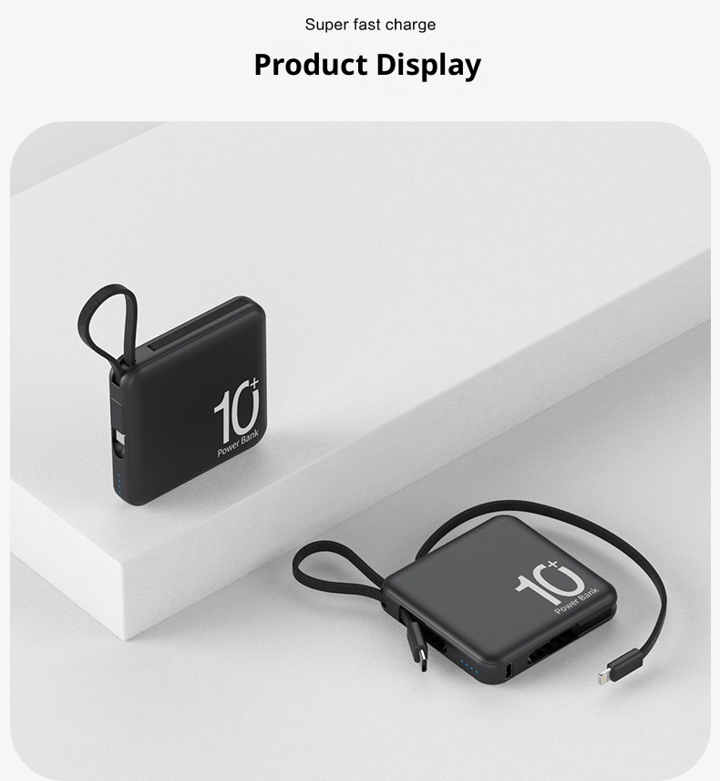 techglobe Neue Mini-Powerbank mit großer Kapazität (10000 mAh) und integriertem Schnellladekabel – Kompaktes, tragbares Ladegerät_voghion.com