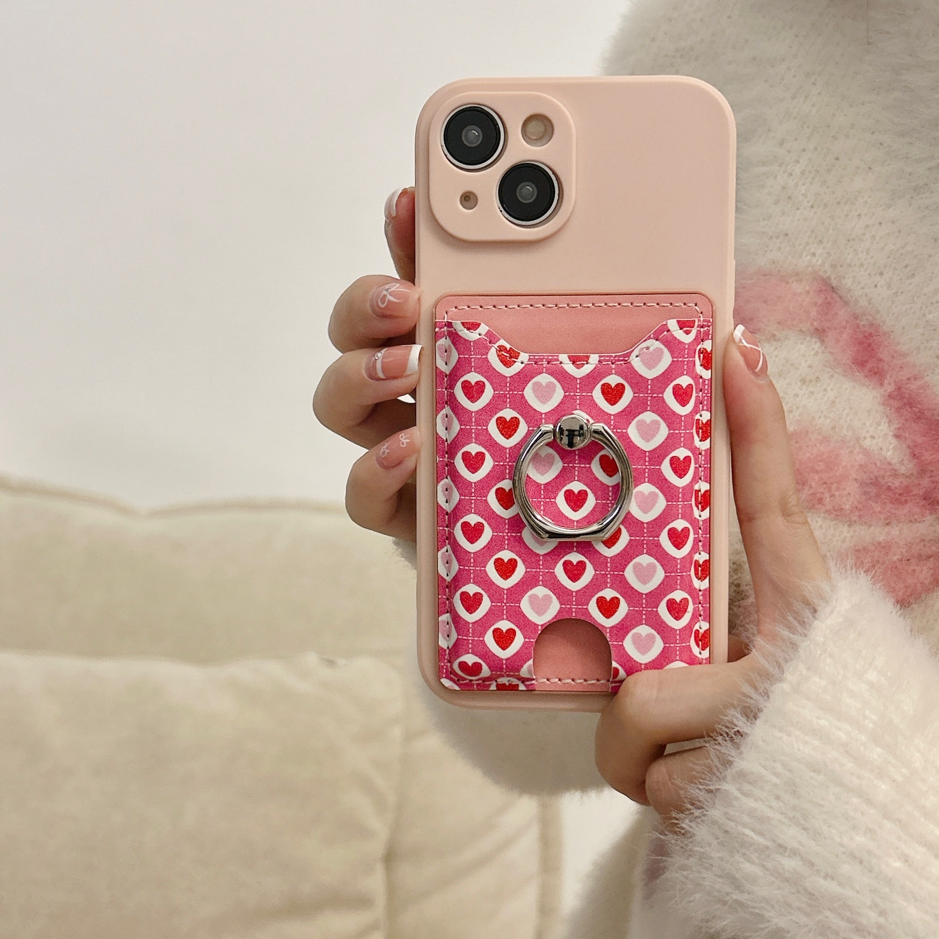 TechGlobe Heart-shaped Phone Back Multi-functional Slot Stand Ring Holder Wallet Coin Clip Bank Card Sticker_voghion.com