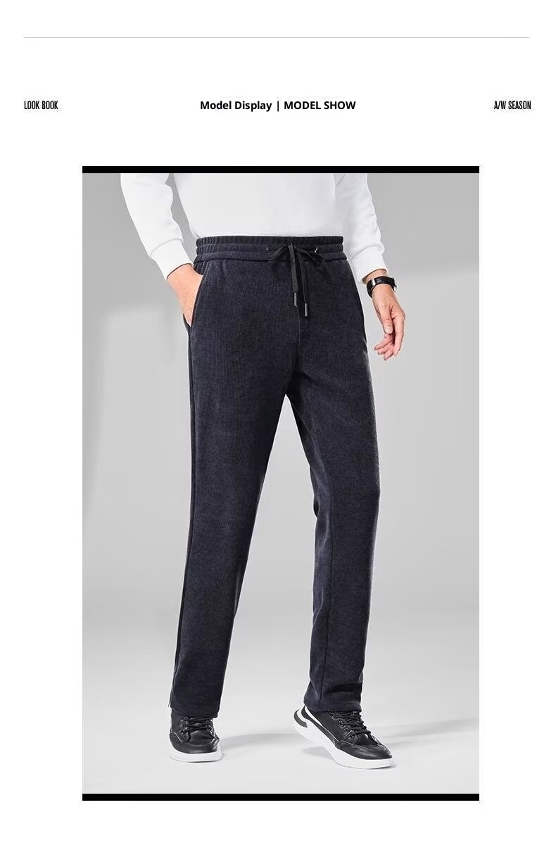 boy Corduroy Casual Autumn Winter New Fleece Lined Thickened Long Pants Straight Trendy Versatile Men's Sweatpants_voghion.com
