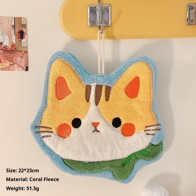 Lillian Cartoon Cute Cat Hanging Hand Household Kitchen Bathroom Thickened Coral Absorbent Cloth Towel_voghion.com