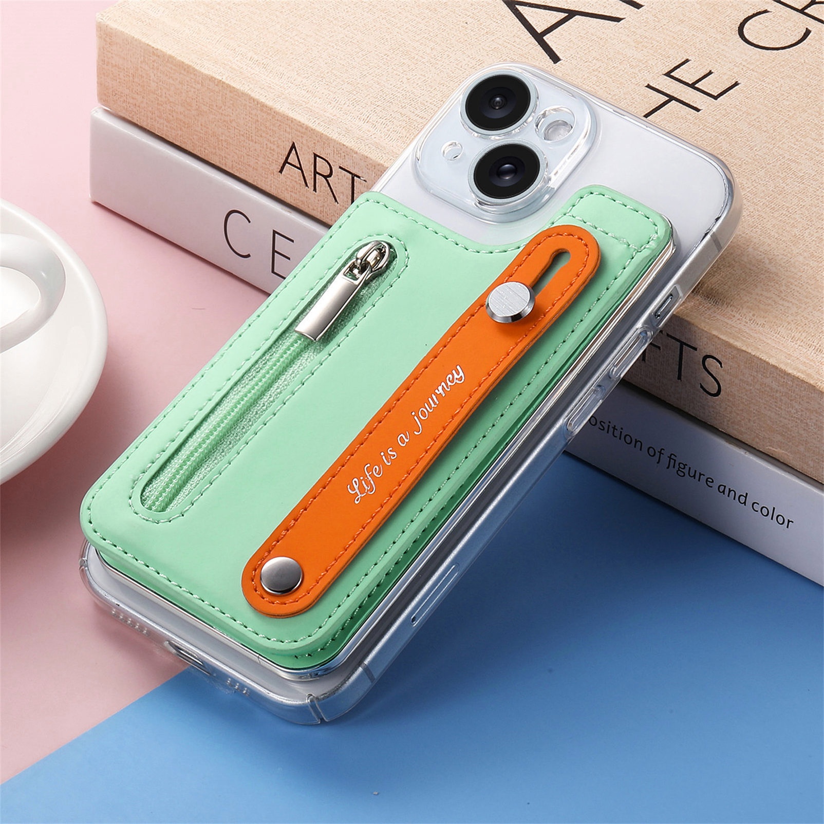 TechGlobe Macaron Color New Phone Flip Wrist Strap Storage Gift Case Back Adhesive Card Holder_voghion.com