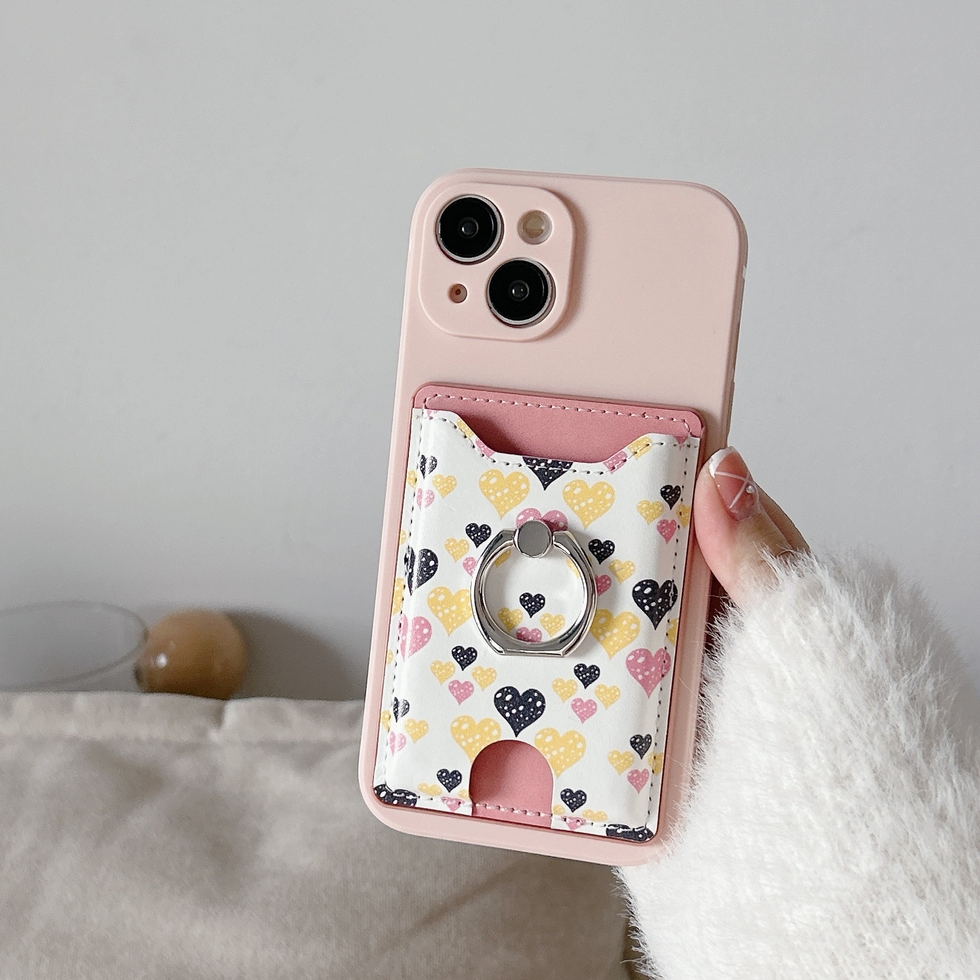 TechGlobe Heart-shaped Phone Back Multi-functional Slot Stand Ring Holder Wallet Coin Clip Bank Card Sticker_voghion.com