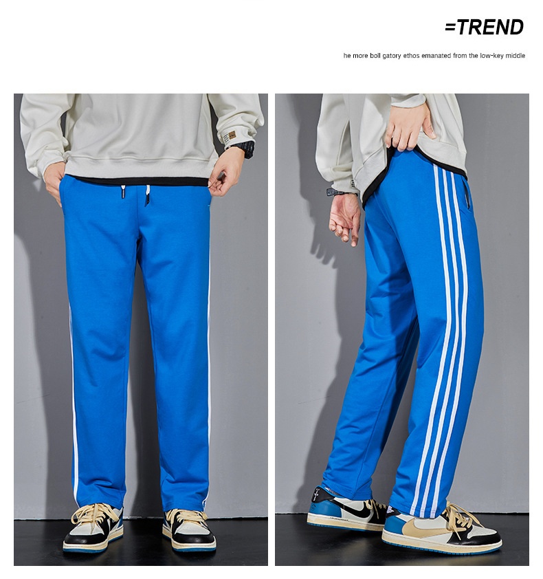 Pantaloni lunghi da jogging versatili a tre strisce per uomo, modello Strict, primavera e autunno, in puro cotone, comodi_voghion.com