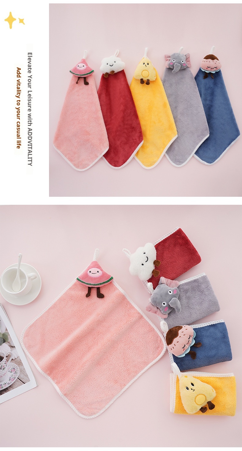 Lillian Coral Fleece Hangable Cartoon Plush Hand Cute Thickened Absorbent Non-Shedding Children's Square Towel Wholesale_voghion.com
