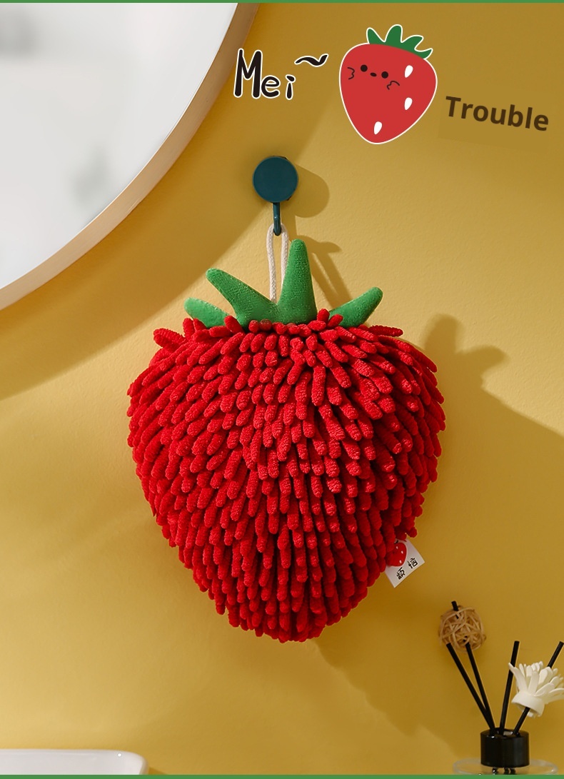 Lillian Cute Big Eyes Chenille Fruit Hand Creative Adorable Towel Festive Red Hanging Decoration_voghion.com