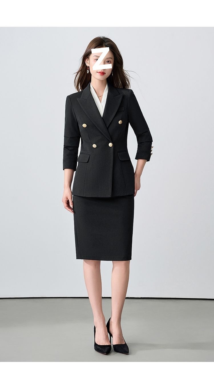 girl Girl Gray Set For Women, Double-Breasted, Petite Formal Wear, College Student Exam Interview Professional Suit_voghion.com