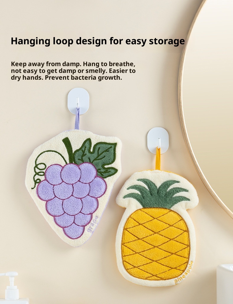 Lillian Cute Fruit Hand Hanging Thickened Absorbent Quick-Dry Bathroom Kitchen Towel Handkerchief Cartoon Children_voghion.com