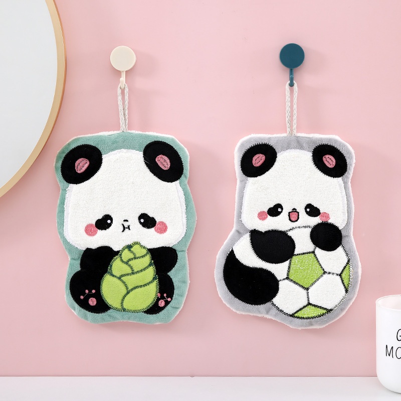 Asciugamano da tavolo in pile corallo per bambini, assorbente, anti-pelucchi, da appendere, a forma di panda, di Lillian Home Use_voghion.com